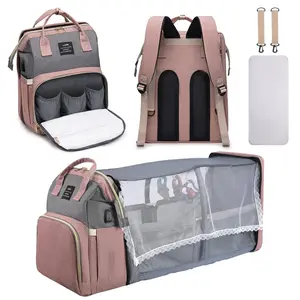 Diaper Bag Backpack, Multifunctional Baby Diaper Bag, Diaper Changing Station for Boys Girls, Large Capacity Travel Baby Bag for Mom Dad with Insulated Pocket & Strap