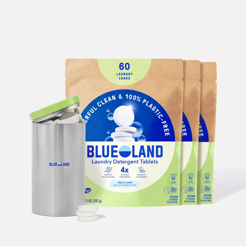 Blueland Laundry Tablets 1 Year Supply, Mineral & Plant-Based Eco-Friendly Plastic-Free Detergent Pacs + Storage Tin, No Bleach or Dyes