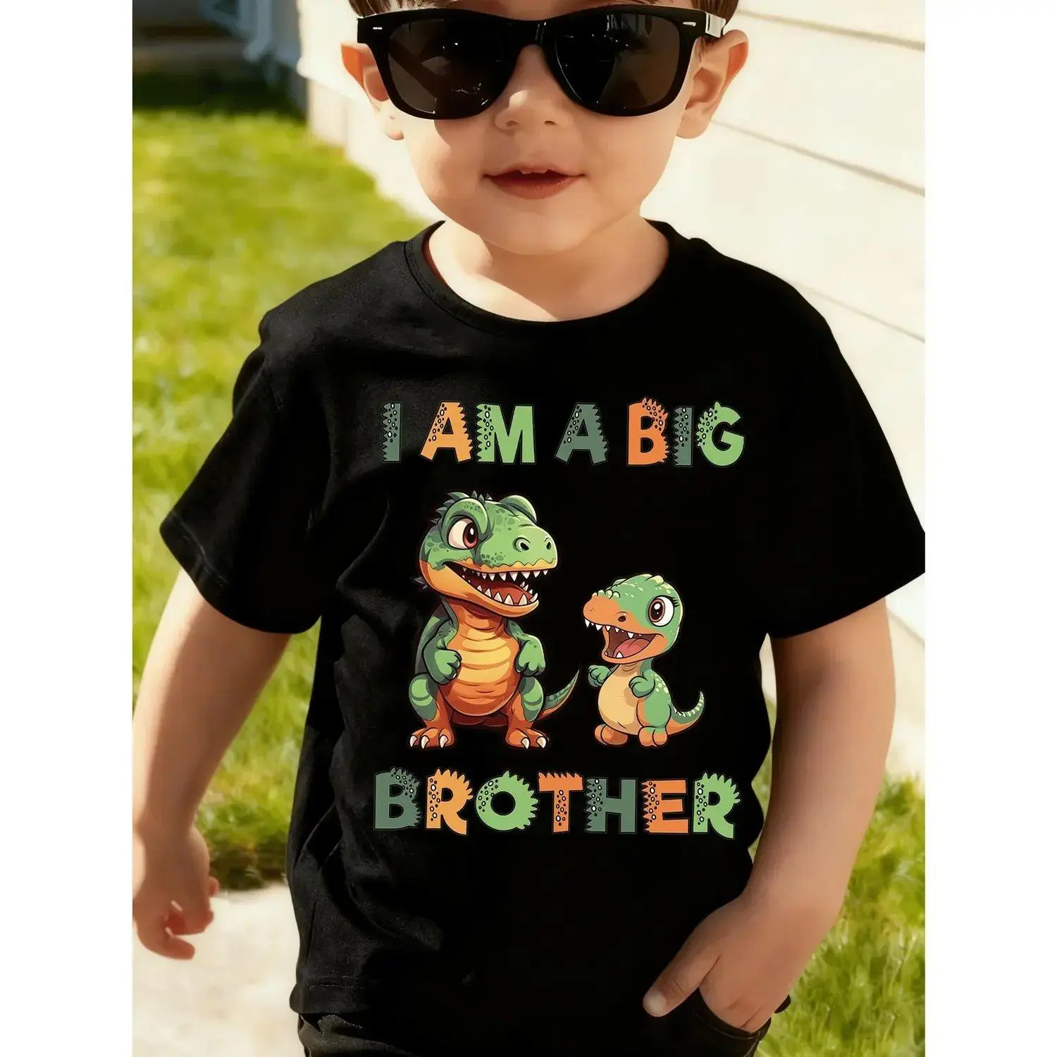 Boys' "I Am A Big Brother" Apparel - Casual Round Neck Short Sleeve T-Shirt with Big Brother Lettering Print, Comfortable Spring Summer Fall Casual Attire for, Machine Washable Brother Outfit Gift