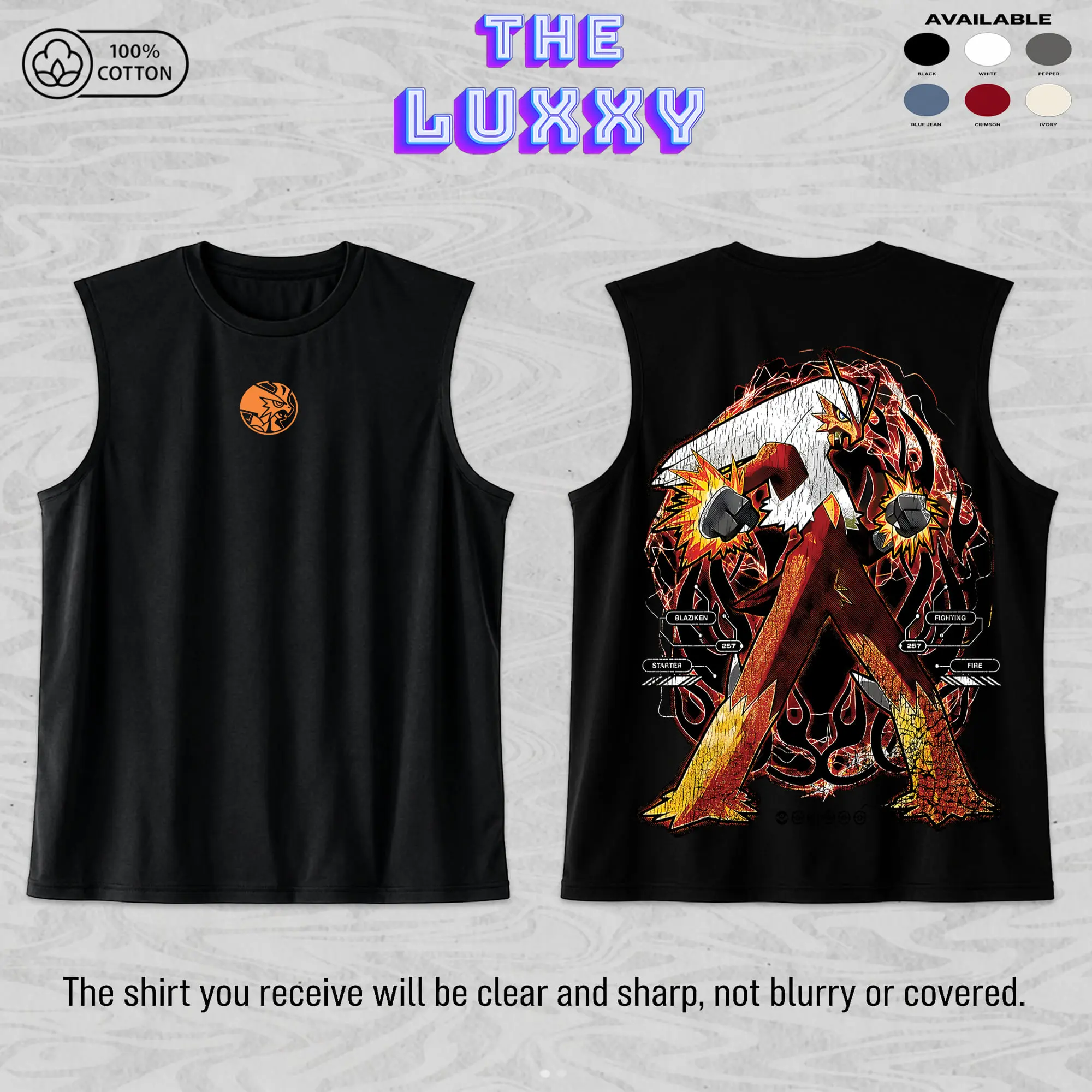 Blaziken Unisex Cotton Premium Comfort Colors Tank Top, Pocket Monster Anime Merch, Grunge Cotton Comfort Tank Top, Anime Aesthetic Gift, Gym Tank Top, Anime Gym Tank Top