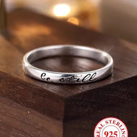 S925 Sterling Silver Letter Pattern Vintage Embossed Ring, Vintage Inspired Ring, Fashion Accessories for Women & Girls, Trendy All-match & Exquisite Jewelry for Birthday Gift