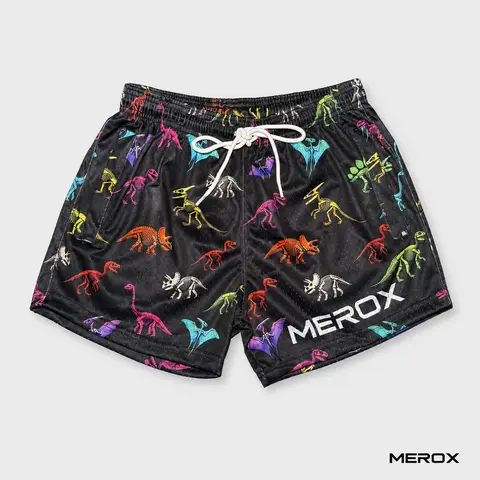 MEROX Unisex 5-Inch Mesh Dinosaur Print Active Shorts - Breathable Gym Performance Shorts with Zip Pockets for Workout, Streetwear