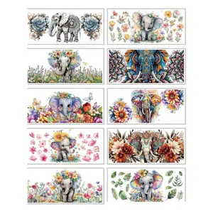 10 Sheets UV DTF Cup Wrap Transfer Stickers, 9.45x4.33 Inchs Watercolor Elephant Elephant Mandala Rub on Transfers Decal for 16OZ Glass Cups Furniture Craft Wood DIY Crafts, Creative