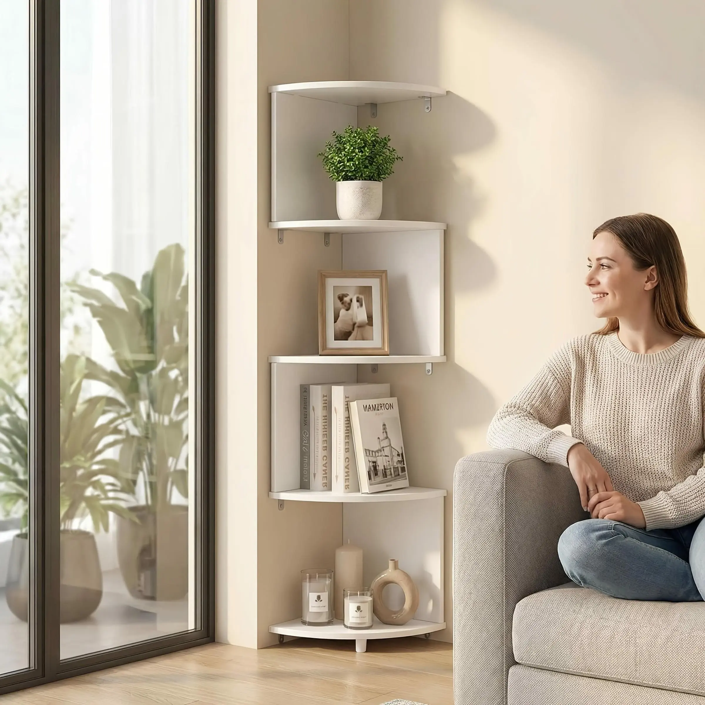 Corner Wall-Mounted Shelf, Modern Floating Display Rack, Space-Saving Z-Shape Plant Stand, Wall Mount Design, Book Shelf Wall, Ideal for Bedroom, Living Room, Bathroom, Home Office Decoration