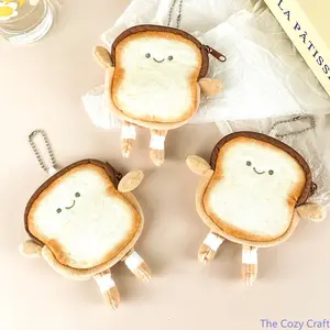Cute Toast Slice Coin Purse, Mini Plush Butter Bread Wallet, Cartoon Kids Earphone Case, Adorable Small Pouch for Coins & Accessories, Fun Storage Bag