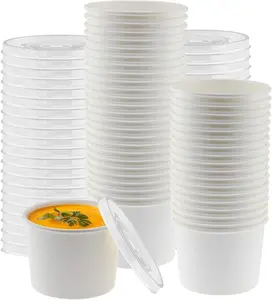 Paper Soup Storage Containers With Lids | 8 Ounce Insulated Take Out Disposable Food Storage Container Cups For Hot & Cold Foods | Eco Friendly To Go Soup Bowls With Vented Lid | 50 Pack