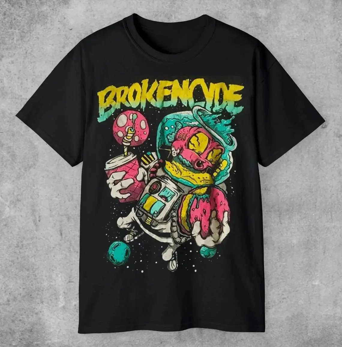 Women's Brokencyde Band Print Graphic T-Shirt - Short-Sleeve, Round Neck, Casual Streetwear Top, Tshirt