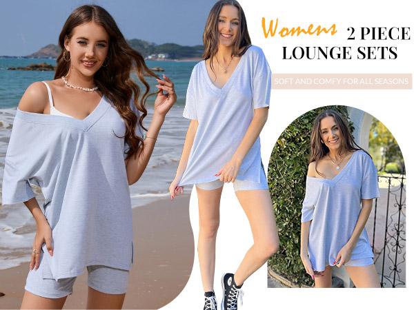 EKOUAER Spring Women's Two-Piece Pajama Set Summer Casual Oversized V Neck Split Hem Shirts & Shorts Minimalist Lounge Wear Soft Viscose Fabric Comfy Homewear Cozy Pjs For Everybody S-2XL lightweightruns small EKOUAER Spring Women's Two-Piece Pajama Set Summer Casual Oversized V Neck Split Hem Shirts & Shorts Minimalist Lounge Wear Soft Viscose Fabric Comfy Homewear Cozy Pjs For Everybody S-2XL lightweightruns small