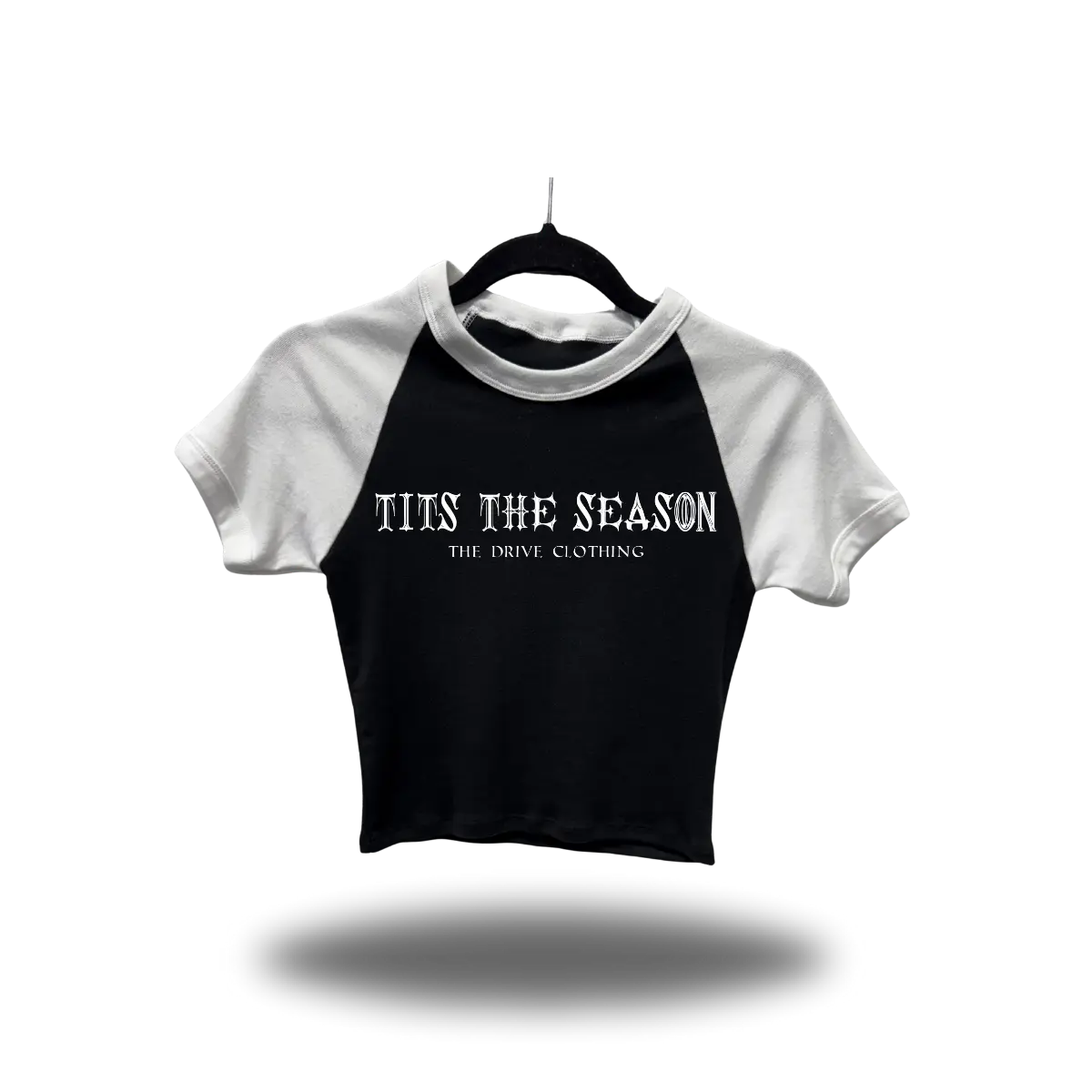 TITS THE SEASON WHITE SLEEVE RAGLAN CROP TOP