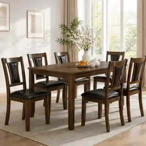 ARCH 7-Piece Solid Wood Dining Table Set for 6, Modern Rectangular 58.5 Inch Table with 6 Upholstered Padded X-Back Chairs, Rubberwood & MDF, Grey/White Two-Toned, Kitchen Dining Room Furniture, Grey/Walnut/White Color Options, Color: Grey,White