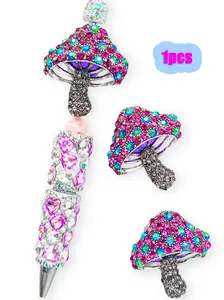 1pcs Creative Rhinestone Mushroom Charm, DIY Bead Pen Phone Chain Keychain, Indoor Decor Car Hanging, Cute Geometric Pattern, All Seasons Gift