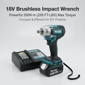 Makita DTW004 1/2-Inch Anvil High Torque Impact Wrench - 465 ft-lbs (630 Nm), 4-Speed 0-3200 RPM, 14.4cm Short Body, Spiral Tool - For M20 Bolts, Truck Repair - Battery & Charger Included Torque Wrench High-Torque Cordless Drill Set garage use