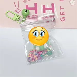 Monster Keychain with Buckle - Transparent Design Featuring Emoji Charm and Colorful Elements