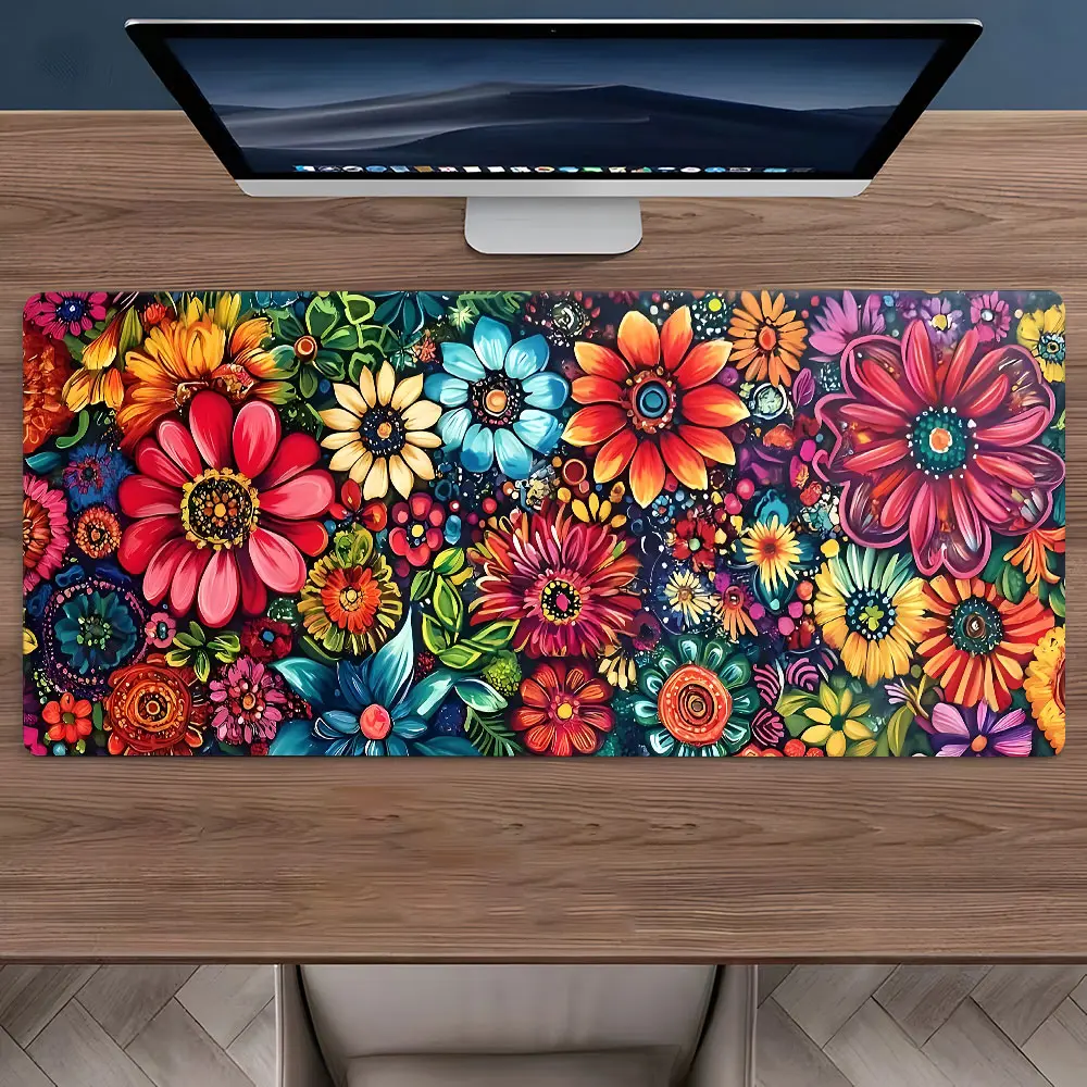Vibrant Colorful Floral Large Gaming Mouse Pad,Aesthetic Desktop Drotection Pad,Desktop Accessory, Desk Accessories,Washable Rubber Pad Non-Slip Lock Edge Multi-Size Mouse Pad Suitable For Home Office,Good Gift for Family and Friends,
