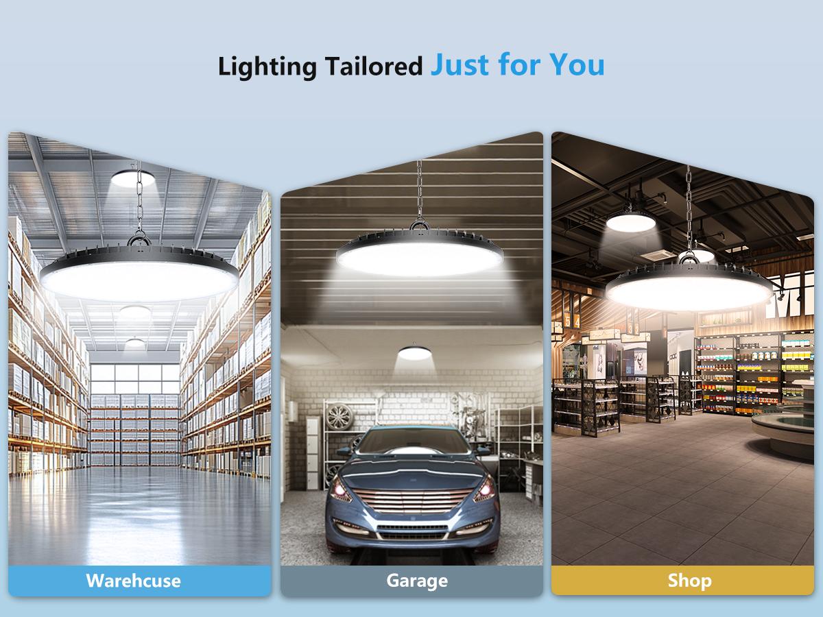 300W UFO LED High Bay Light Commercial Industrial Lighting for Warehouses and Retail Spaces 45,000 Lumens, Includes US Standard Plug and Suspension Chain, 6000K Daylight Color Temperature, Safe and Efficient