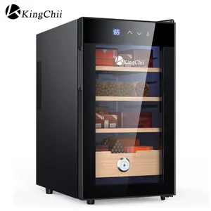 KingChii 48L Premium Spanish Cedar Storage Cabinet with Precision Temperature Control Built in Hygrometer 4 Layers 300 Capacity Case Luxury Black