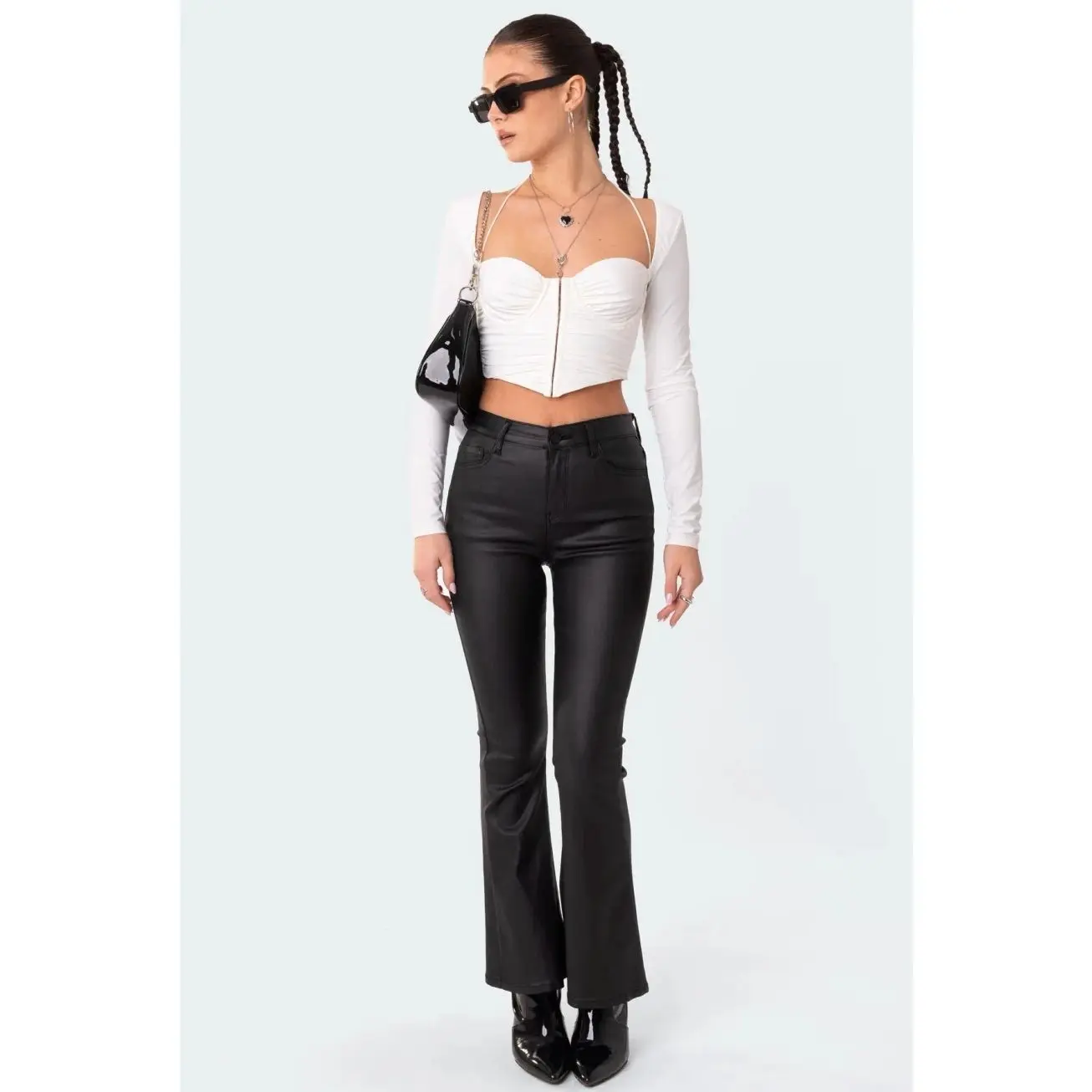 Petite Luna Faux Leather Flare Jeans