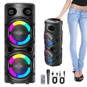 LOUD Rechargeable Bluetooth Karaoke Speaker, Double 8“ Subwoofer Heavy Bass Stereo Sound w/Microphone, Remote Control Audio Portable