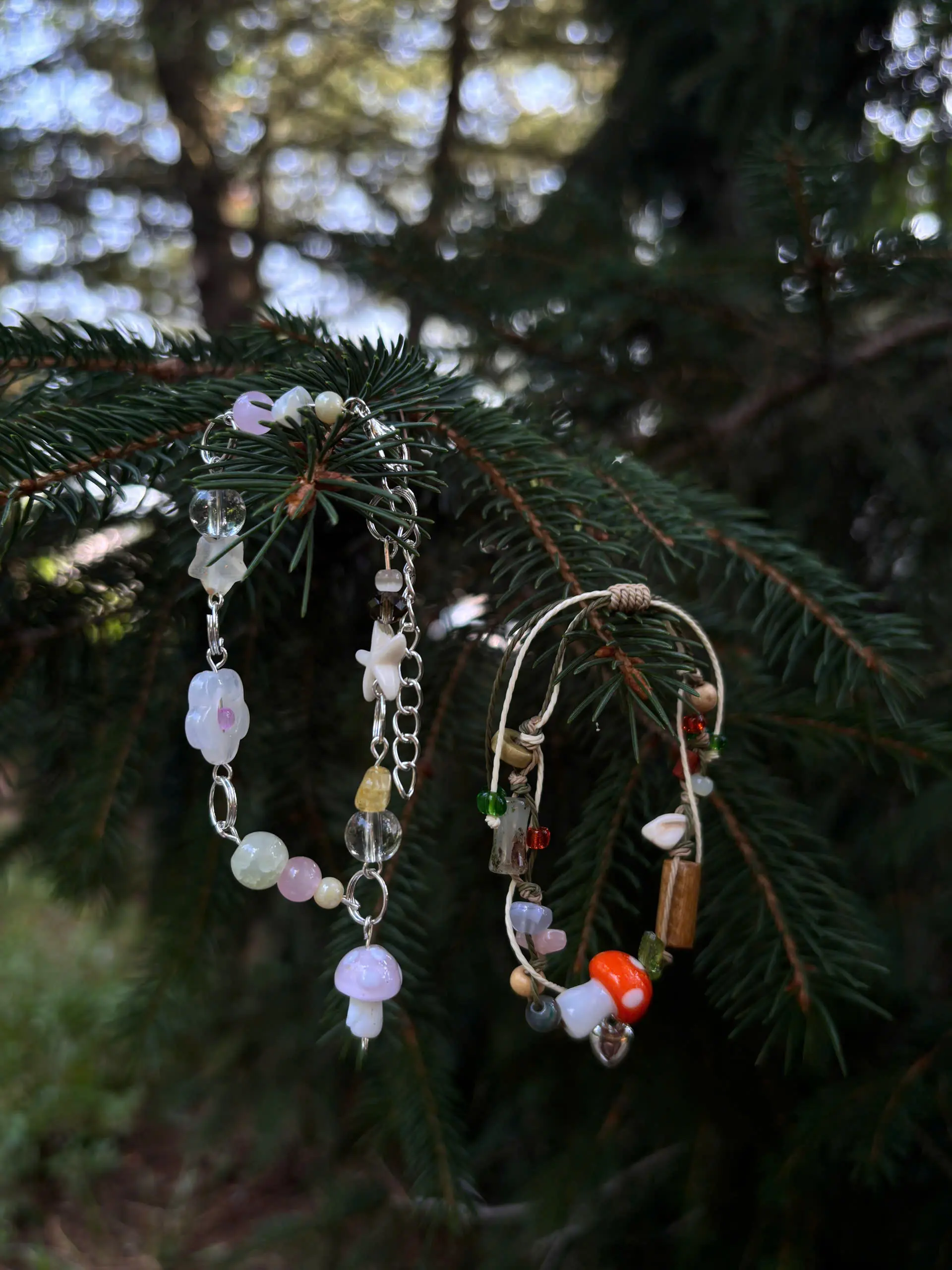 Handmade Crystal Bead Bracelet with Cute Charm Boho Jewelry Summer Theme With Cute Mushroom Charm