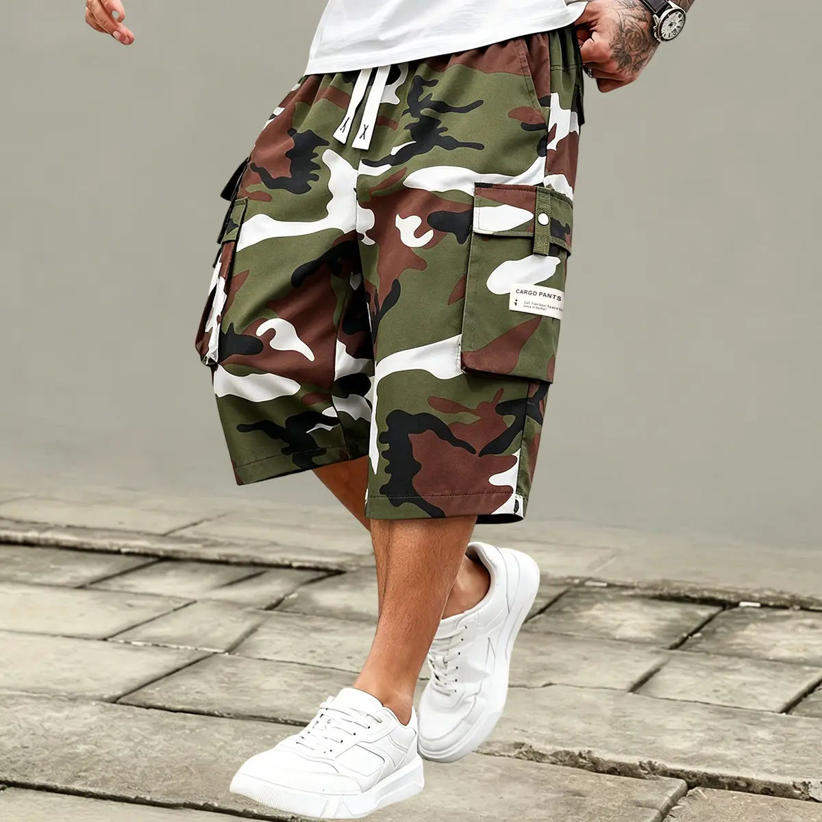 Men’s Camo Cargo Shorts - Summer Highstreet Style, Streetwear Ready, Multi-Color Casual Sports Menswear Bottoms, Camo Men's Shorts