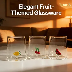 3D Fruit Design Borosilicate Glass Cup, Cute INS Style Clear Drinking Tumbler, Glassware, Food Grade BPA Free Lead & Cadmium Free Non-Toxic Heat Resistant Anti-Scald Reusable Cup, Dishwasher Safe for Home Office Daily Use, Ideal Gift for Women