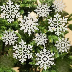 36pcs Snowflakes-Christmas Tree Decorations, Snowflake Ornaments for Tree, Plastic Glitter White Snow Flakes Ornaments, Christmas Indoor Winter Wonderland Decor