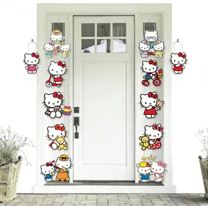 Sanrio Hello Kitty Melody Festive Party Door Hanging Decoration with Adorable Characters and Festive Wreath for Sanrio Fans