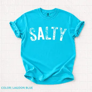 Comfort Colors Salty Beach Shirt for Women,Neon Summer Coastal T-Shirt, Women Letter Print Cute Vacation Top, Cute Summer Outfits For Women