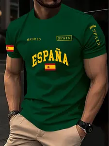 Men's Spanish Style Letter Print Short Sleeve T-Shirt, Summer New Arrival, Breathable Quick-Dry Casual Top, Streetwear Fashion