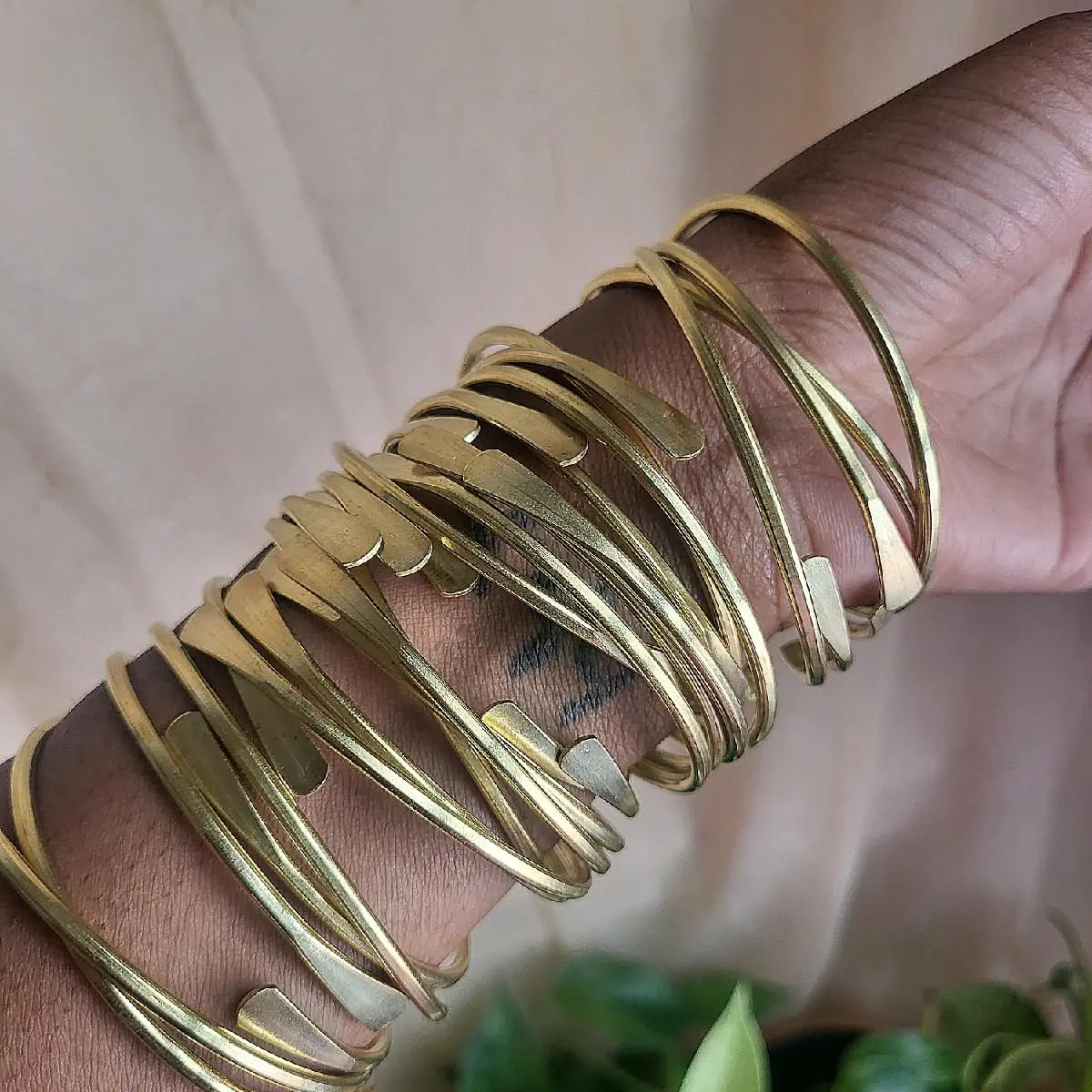 Raw Brass Coil Bangles Set of Five - Elegant Stackable Design with Smooth Finish Bracelets Jewelry for Women Jewelry
