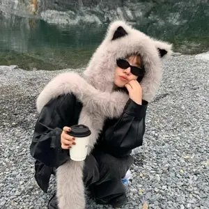 2026 New Cute Cat Ear Velvet Faux Fur Knit Hat+Scarf Set. Unisex Adjustable Warm Lightweight Cold-Weather Gear