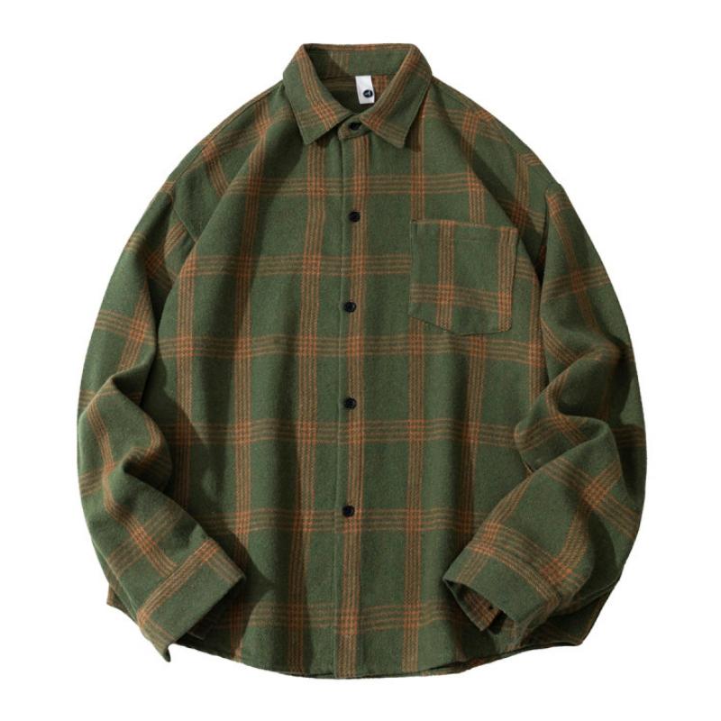 Thickened brushed flannel plaid shirt, men's spring and autumn plaid shirt, retro casual versatile couple shirt jacket, long sleeve buttoned collar flip top, soft and comfortable fabric, suitable for daily wear