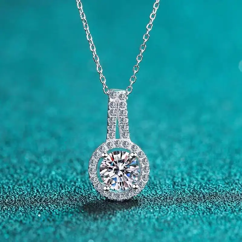 X001 Tarnish Free 925 Silver 2 Carat Round Halo Moissanite Pendant Necklace Perfect Anniversary Gift