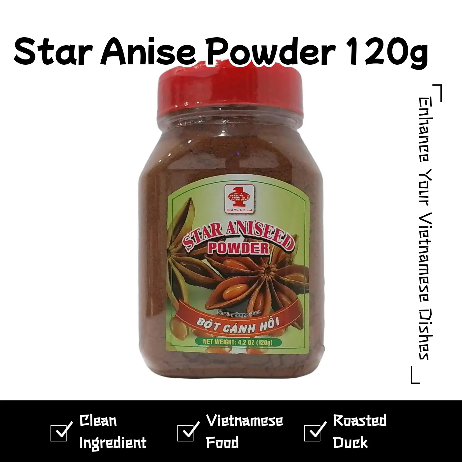 Star Aniseed Powder Bot Canh Hoi 4.2oz 120g - ONE clean ingredient spices for seasoning Pho, roasted duck Vietnamese food and snacks