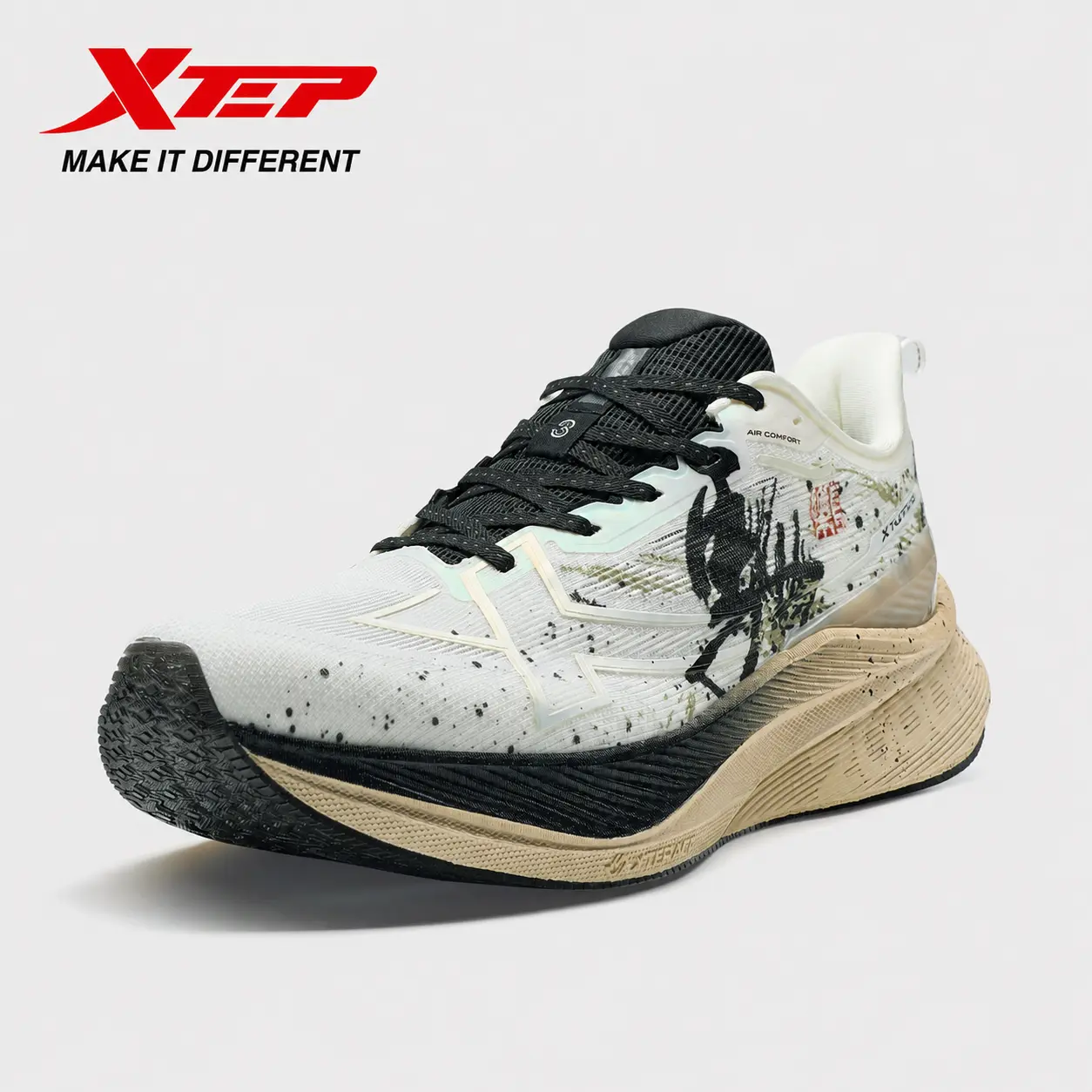 XTEP 2000km 3.0 Men's Running Shoes,Sail white/Black/Clay,Breathable Training Sneakers with ACE Midsole Comfort for Jogging & Marathon