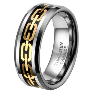 OIDEA Men's 8mm Carbon Fiber Chain Link Tungsten Ring - Gold Tone Wedding Band, Tungsten Carbide, Alloy, Tungsten Carbide Rings, Alloy Rings