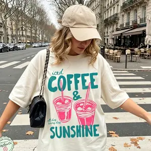 Shirt ijskoffie en zonneschijn, shirt ijskoffie, cadeau koffieliefhebber, zomer graphic T-shirt, shirt Summer Vibes, koffie-T-shirt