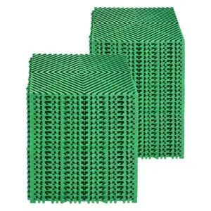 SAYGOGO 50 Pack 12"x12" Interlocking Drainage Mats, Non-Slip Green PP Floor Tiles, Modular Splicing Cushion for Garage, Garden, Kitchen, Shower & Outdoor Use