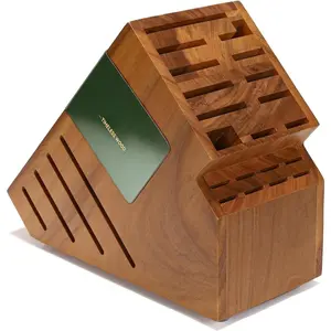 Teak   Block Holder without , 20 Slot Large Universal Wooden  Block Organizer with Wide Slots and Secure Stand, Countertop Butcher Block for Kitchen Storage