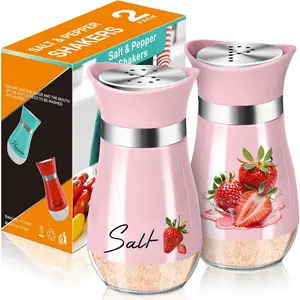 2 Pack Strawberries Salt and Pepper Shakers,4 oz Cute Stainless Steel Glass Containers,Suitable for Kitchen Theme Decor Sets,Camping,BBQ()