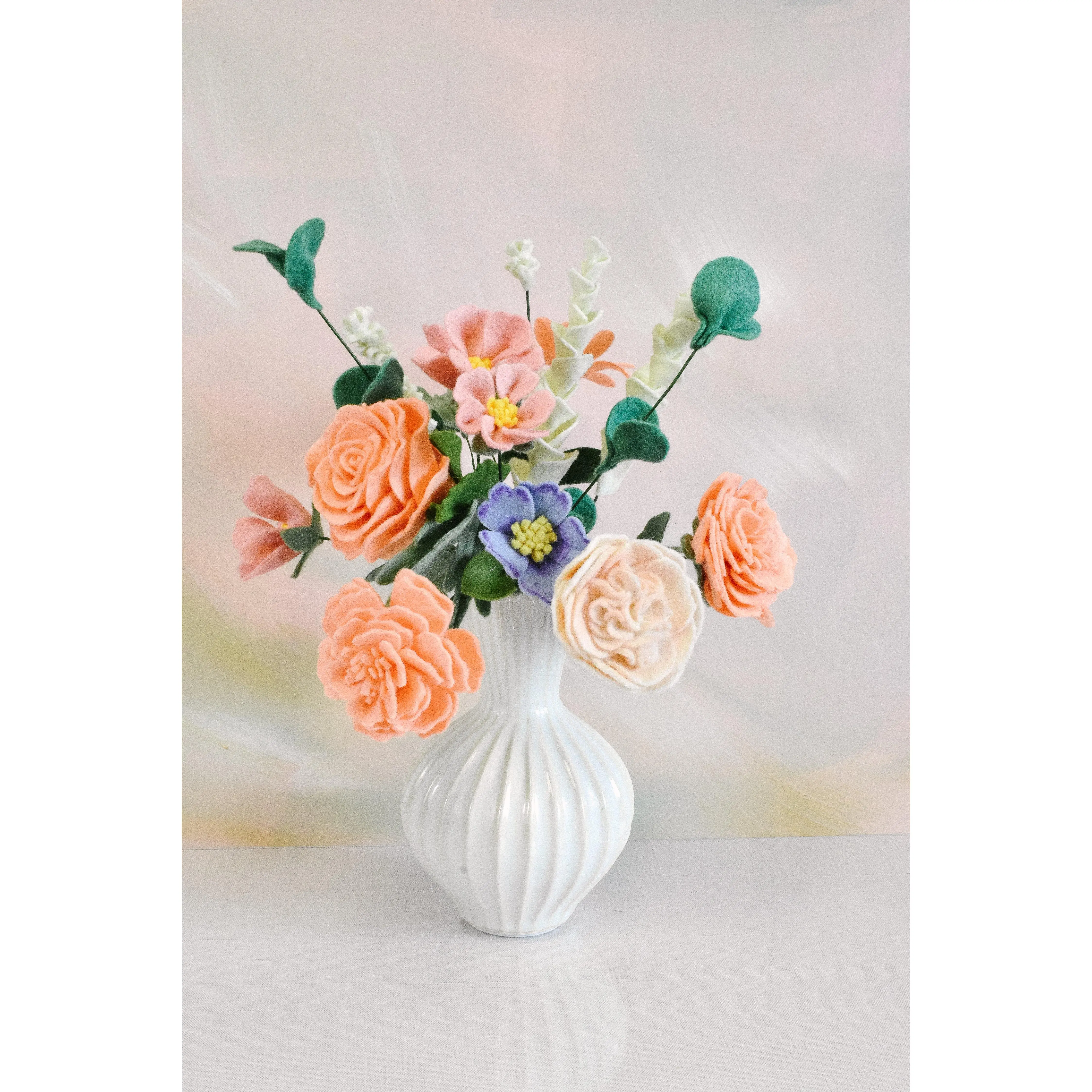 Limited Release Felt Flower Bouquet | Peach Apricot Cream Roses, Eucalyptus Foliage, Cottage Decor