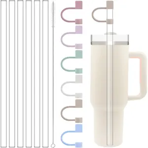 Clear Replacement Straw with Covers Compatible with Stanley 40 oz 30 oz Cup Tumbler, Reusable Straw with Cleaning Brush, Plastic - 13 PCS