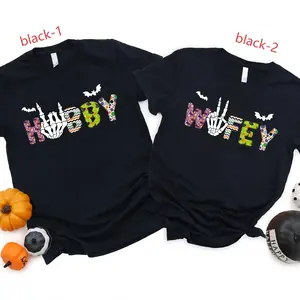 Wifey and Hubby Matching Halloween T-shirt, Couple Halloween Tee, Family Halloween, Halloween Gift, Skeleton Witch Pumpkin Classic