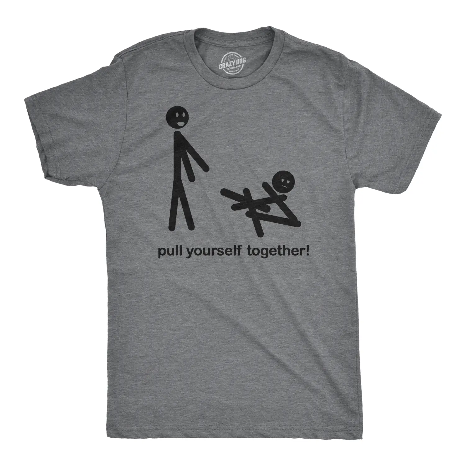 Mens Pull Yourself Together Funny Self Mocking Stick Figure T shirt Mens Funny T Shirts Cool Vintage Fashion T-Shirt Gift Classic Menswear Funny Sarcastic Short Sleeve Novelty Tees for Guys Dark Grey