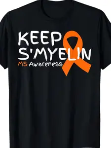 Keep S'myelin Multiple Sclerosis Promotes Orange Ribbon T-shirt for Men and Women, Summer 2025, Short Sleeve, Printing, Pure 220G, Promotes Clothing, Disease Promotional Goods, Retro Style, Crewneck, Micro-bullet, Conven