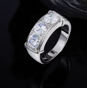 Men's 18K Solid 925 Sterling Sliver 3CT Full Moissanite 3-Stone Luxury Ring (Size 9-12)