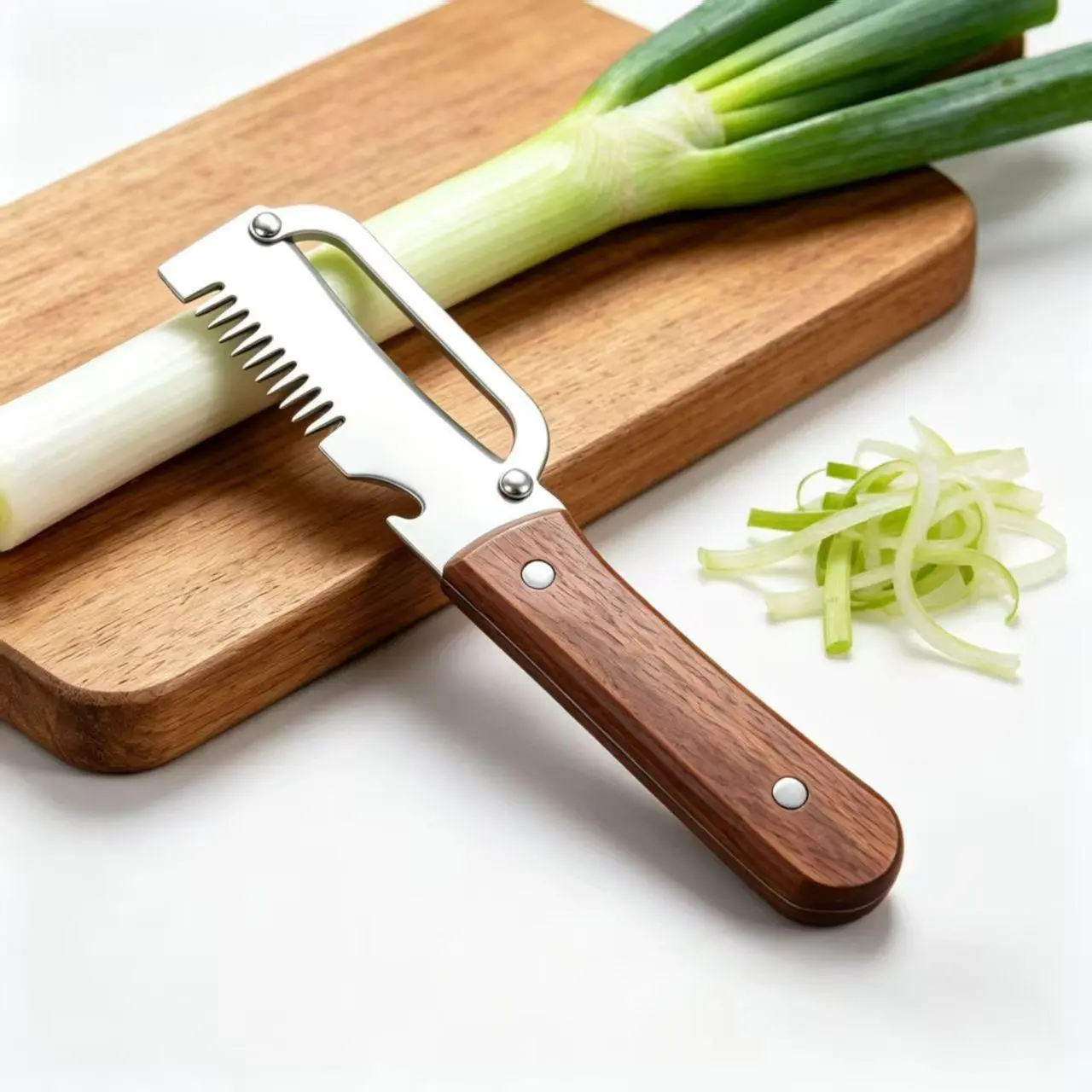 3-in-1 Multi-Function Vegetable Peeler, Ultra-Sharp Stainless Steel Blade Fruit Slicer Shredder With Natural Wood Handle, Multi Purpose Kitchen Gadget For Peeling, Shredding & Bottle Opening