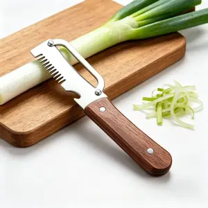 3-in-1 Multi-Function Vegetable Peeler, Ultra-Sharp Stainless Steel Blade Fruit Slicer Shredder With Natural Wood Handle, Multi Purpose Kitchen Gadget For Peeling, Shredding & Bottle Opening