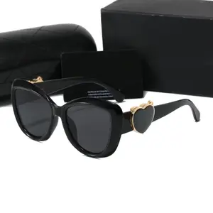 Premium Black Cat Eye Sunglasses with Gold Heart Accent, Elegant Designer-Inspired UV400 Sun Glasses for Women, Timeless Luxury Shades for Office & Vacation, Sophisticated Face Slimming Eyewear, Perfect Gift for Her, High-End Acetate Frame Sunglasses