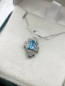 LoveYuki Natural Swiss Blue Topaz Necklace with S925 Sterling Silver, December Birthstone, Gift for her
